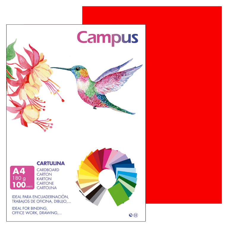 CARTULINA CAMPUS A4  210X297 MM 180 GRAMOS COLOR ROJO