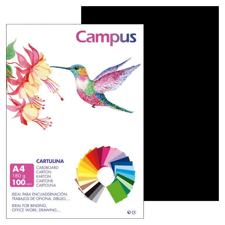 CARTULINA CAMPUS A4 210X297 MM 180 GRAMOS COLOR NEGRO