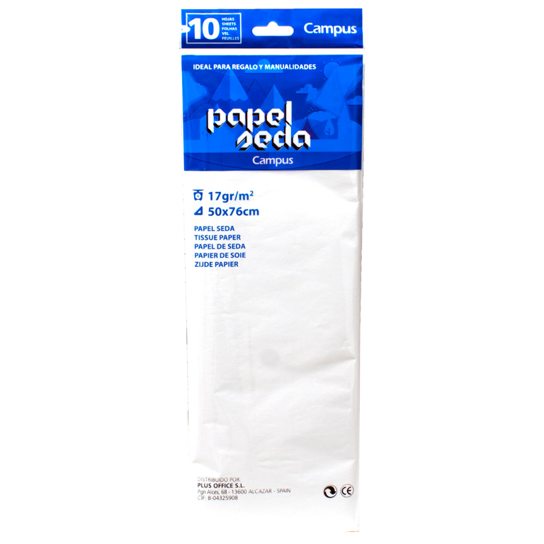 PAPEL DE SEDA CAMPUS COLLEGE 50X76 CM BLANCO  BOLSA 10 HOJAS DOBLADAS