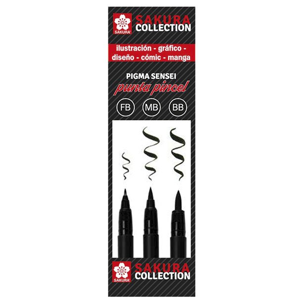 ROTULADOR SAKURA BRUSH PEN NEGRO SET 3 UNIDADES  PUNTA PINCEL