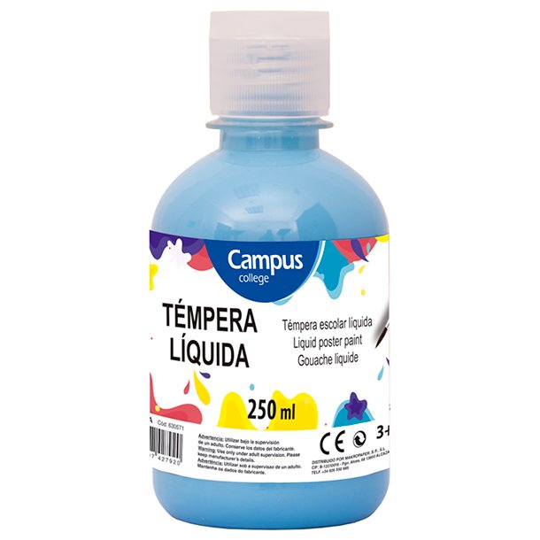 TÉMPERA LIQUIDA CAMPUS COLLEGE BOTE 250ML COLOR AZUL CYAN 