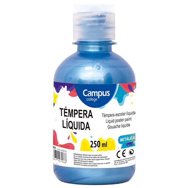 TÉMPERA LIQUIDA CAMPUS COLLEGE BOTE 250ML COLOR AZUL METALIZADO