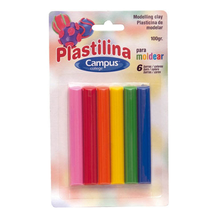 PLASTILINA CAMPUS COLLEGE 6 COLORES EN BARRAS 100 GR.