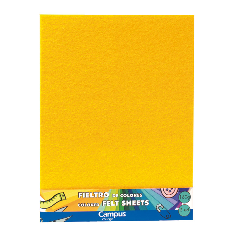 FIELTRO CAMPUS COLLEGE A4 160 GRAMOS 1 MM COLOR AMARILLO BOLSA 3 UNIDADES	