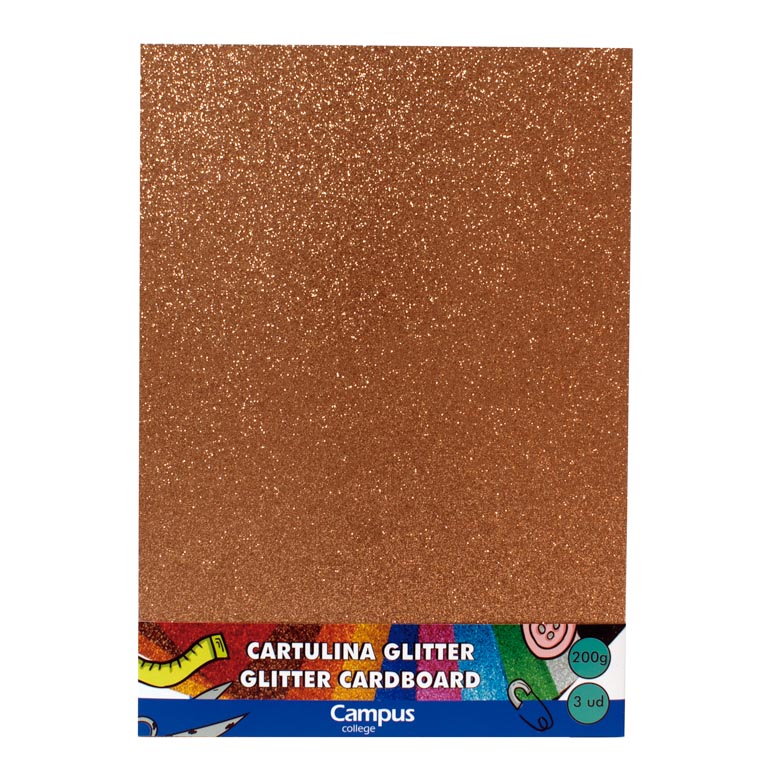 CARTULINA CAMPUS COLLEGE 200 GRAMOS A4 210X297 MM GLITTER PURPURINA COLOR BRONCE