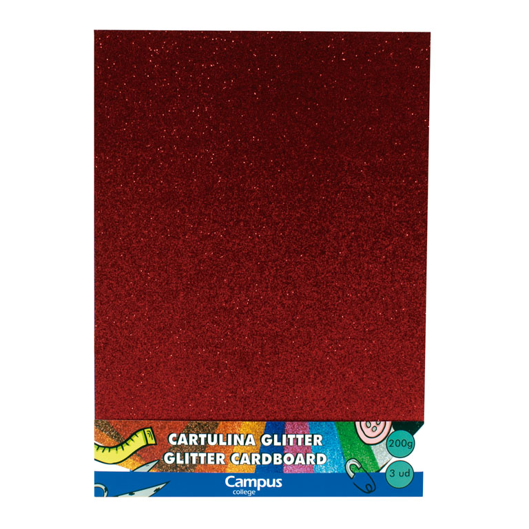 CARTULINA CAMPUS COLLEGE 200 GRAMOS A4 210X297 MM GLITTER PURPURINA COLOR ROJO