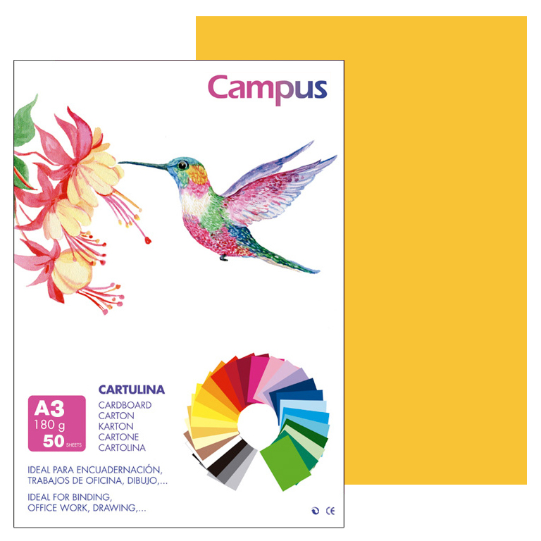 CARTULINA CAMPUS A3 297X420 MM 180 GRAMOS COLOR AMARILLO CANARIO