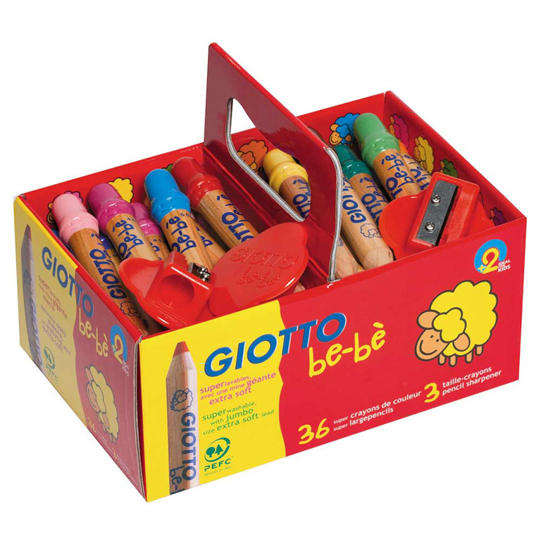 LÁPICES GIOTTO BE-BE 6 COLORES X 6 UNIDADES + 3 SACAPUNTAS