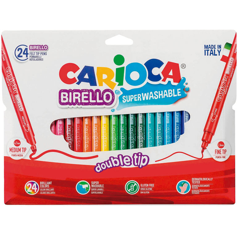 ROTULADORES DOBLE PUNTA CARIOCA BIRELLO 24 COLORSE + 2 SACAPUNTAS