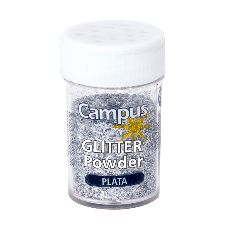 PURPURINA EN POLVO CAMPUS COLLEGE BOTE 8 GRAMOS COLOR PLATA
